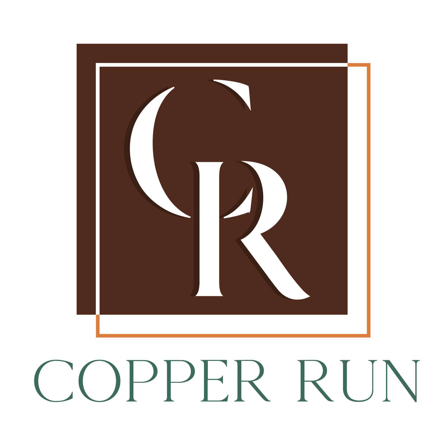 A brown square with a white letter R and the words "COPER RUN" below it.